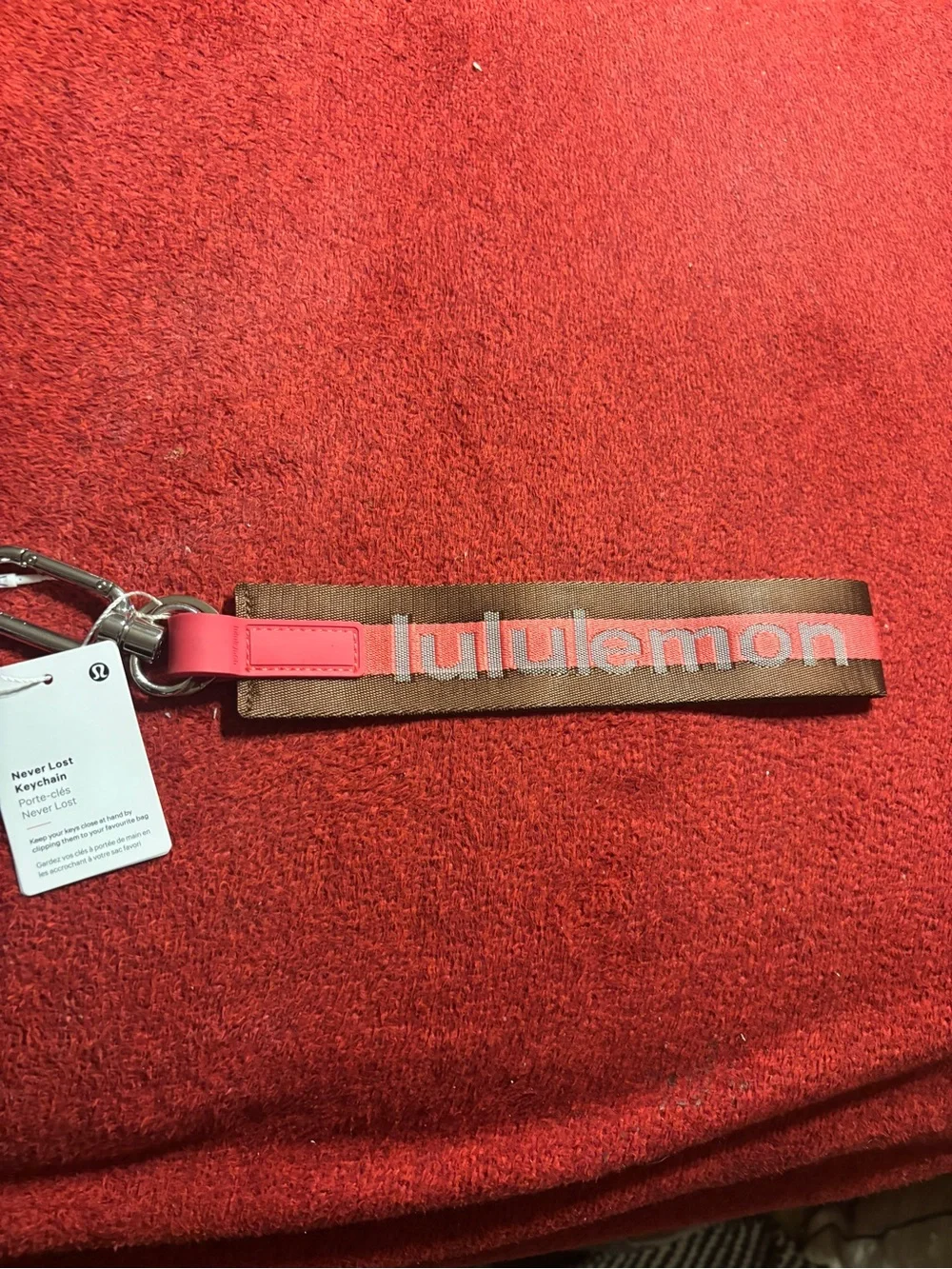 lululemon athletica Brown and Pink Never Lost Keychain Wristlet